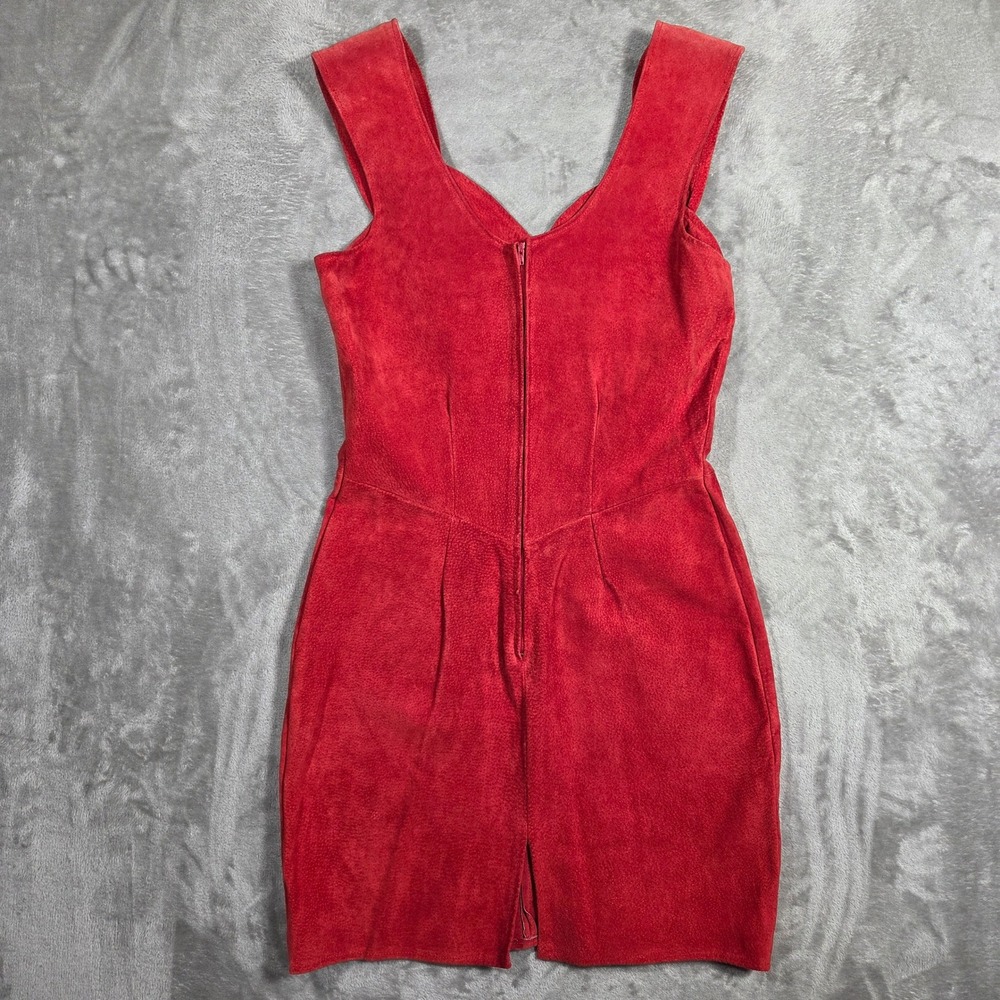 Vintage BRAZEN Red Suede Sheath Dress Sweetheart Neckline Womens 11/12 Retro - Picture 5 of 8